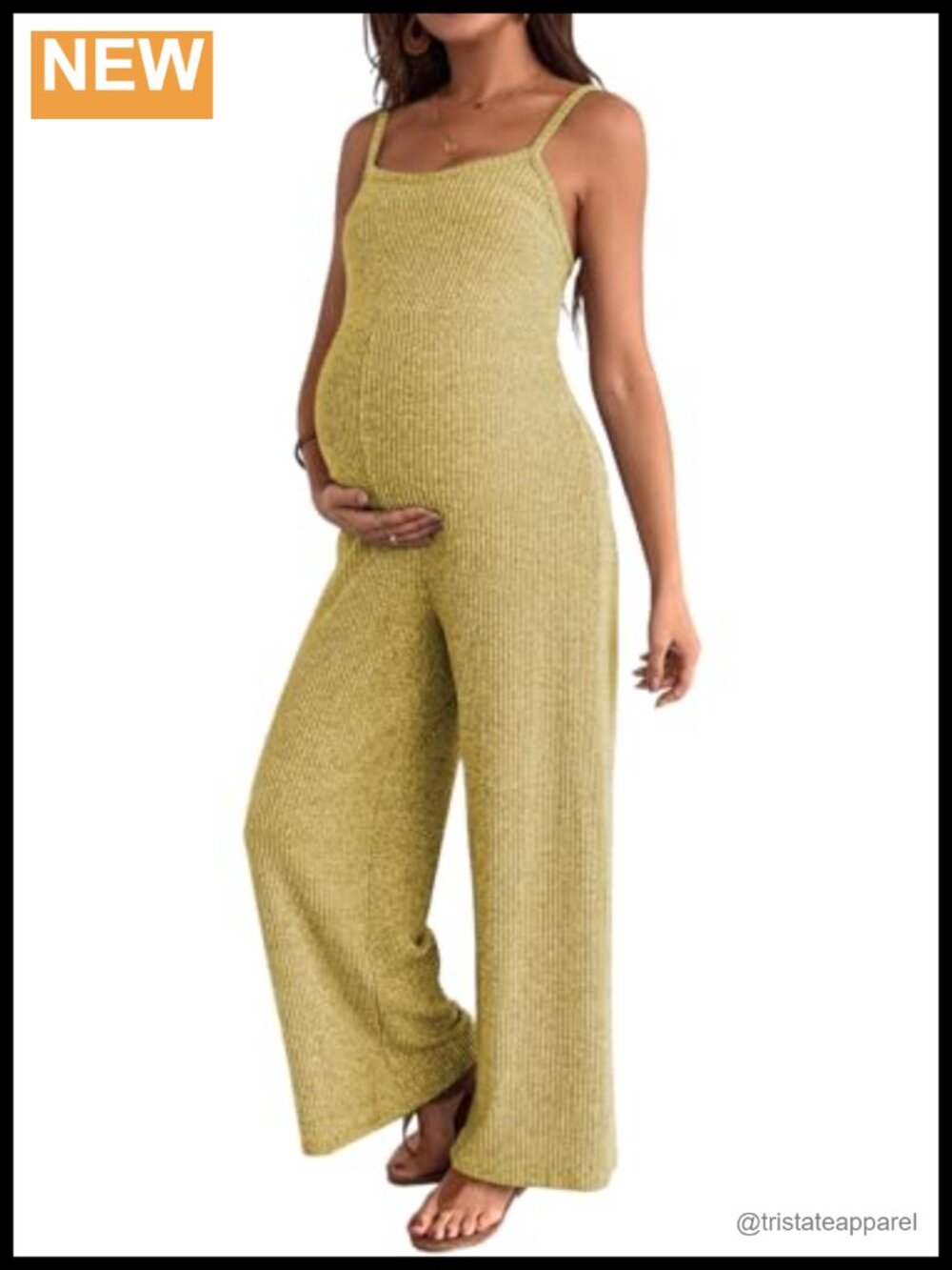 Maternity Ribbed Jumpsuit Stretchy One Piece Wide Leg Romper Square Neck